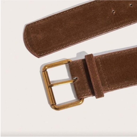 New! Anthropologie Brown Faux Suede Belt Gold Buckle (One Size) NWOT - Picture 4 of 4